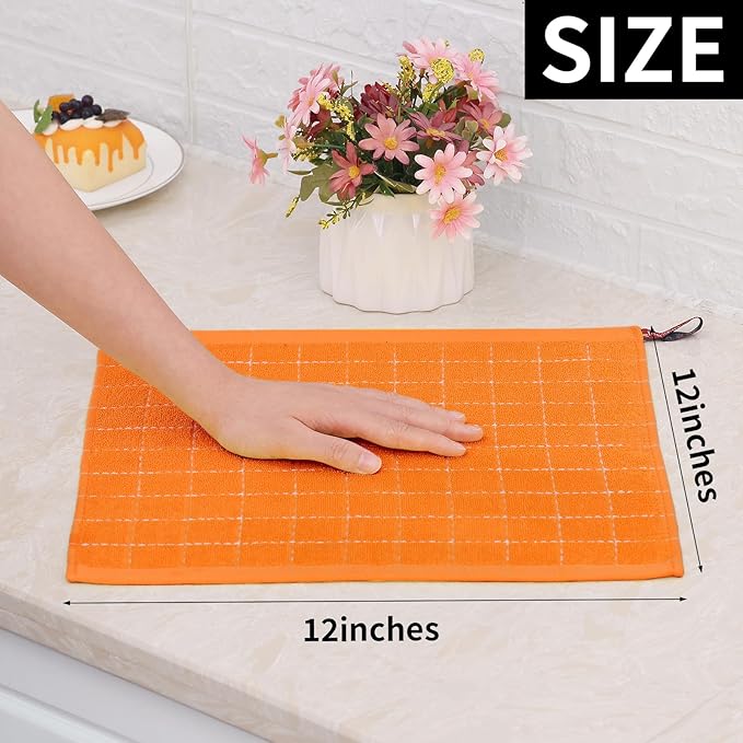 Homaxy 100% Cotton Terry Kitchen Dish Cloths, Ultra Soft and Absorbent Dish Towels for Kitchen, Perfect for Drying and Washing Dishes, 8 Pack, 12 x 12 Inches, Orange