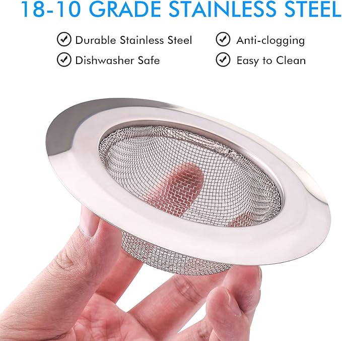 2Pcs Kitchen Sink Strainer, Stainless Steel Mesh Sink Drain Cover, Large Wide Rim 4.5" Diameter Sink Drain Strainer Basket Catcher