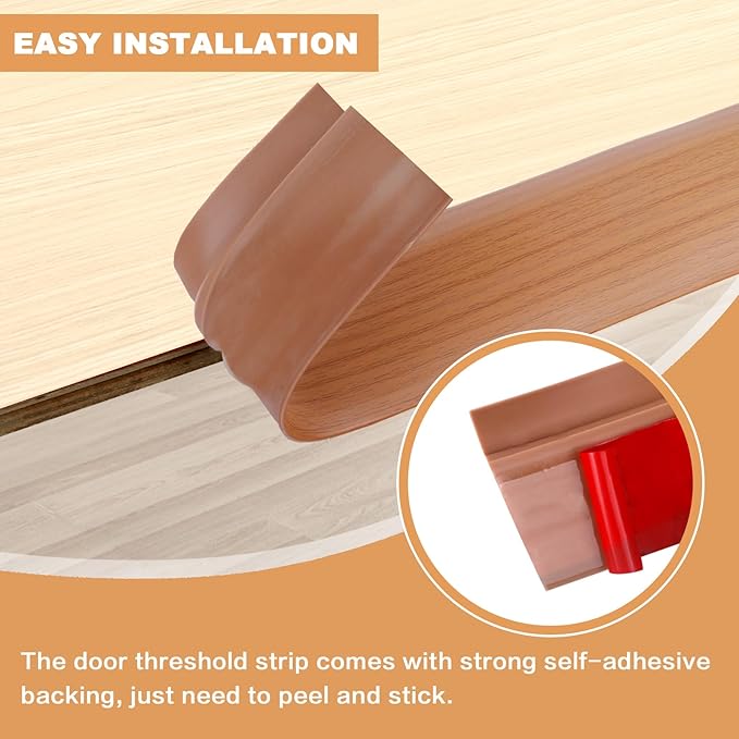 Vinyl Door Threshold Flooring Transition Strip Self Adhesive Carpet Edging Strip for Laminate Doorway Edge Threshold from 2/5" to 3/5" (Yellow Wood Grain, 6.6 Ft)