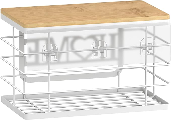 Trash Bag Holder, Thipoten Trash Bags Dispenser with Bamboo Top, Suitable for Garbage Bags Purchased Online or Supermarket, Perfect Storage Organizers for Cabinet, Under Sink (White, 2pack-XL/L)