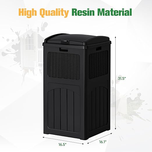 Flamaker 30 Gallon Trash Can, Resin Outdoor Garbage Can with Lid, Waterproof Hideaway Patio Waste Bins for Outside Use (Black)