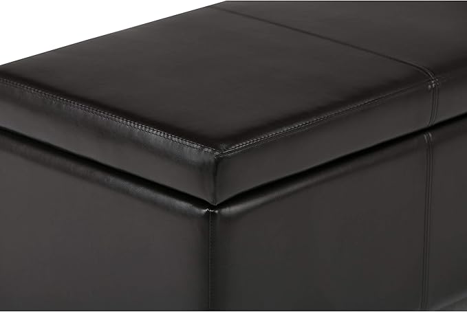 SIMPLIHOME Avalon 48 inch Wide Contemporary Rectangle Storage Ottoman Bench in Tanners Brown Vegan Faux Leather, Assembled, For the Living Room, Entryway and Family Room