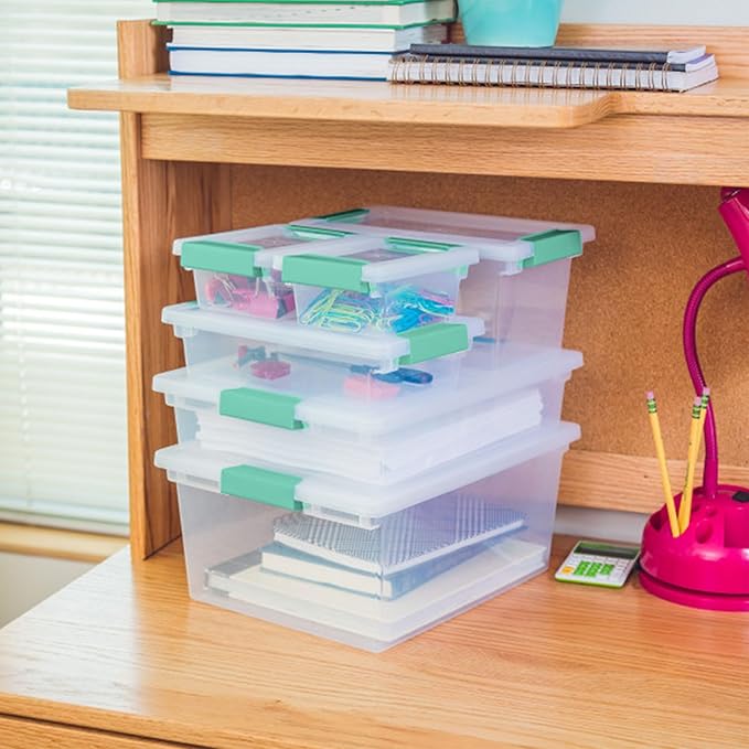 Sterilite 24-Pack Clip Box, Stackable Clear Plastic Bins with Latching Lids, Large - Writing, Arts or Crafts Supplies Storage Containers for Home, Office, Classroom and Workshop Organization