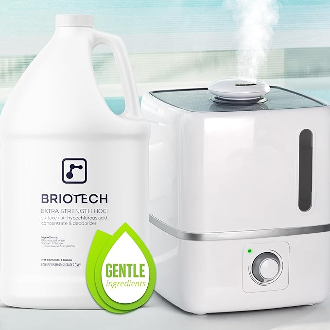 BRIOTECH Extra Strength HOCl Cleaner, 500 PPM Hypochlorous Acid Concentrate, ULV Foggers & Humidifiers, Professional Deodorizer for Dental, Offices, Schools, Homes, Peroxide Free, 32 fl oz (12 Pack)