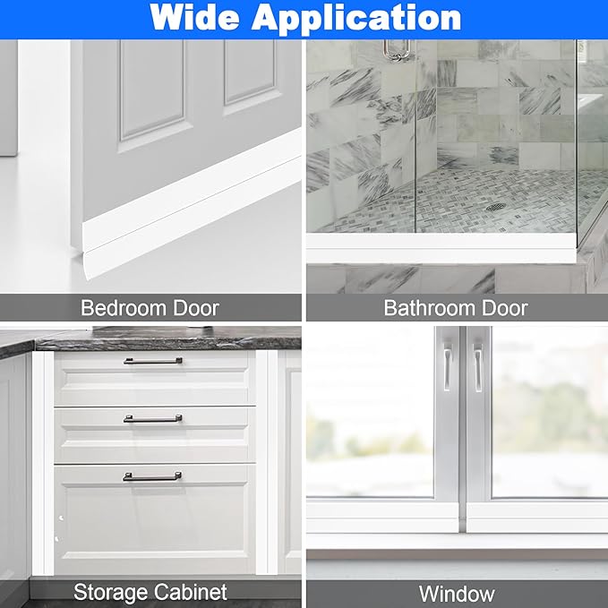 ToLanbbt Weather Stripping Silicone Door Seal Strip 1 in x 20 ft Door Draft Stopper Self Adhesive Door Draft Tape, Side & Bottom Gaps Insulation Strip for Glass Shower Door Sliding Door Window, White