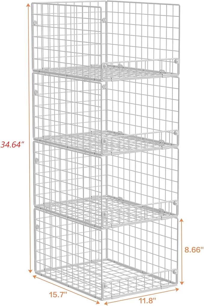 Stackable Closet Organizers and Storage - 4-Tier Stackable Storage Bins, Foldable Closet Shelf Organizer Basket, Clothes Organizers and Storage Shelves for Home Bedroom Closet Organizer System