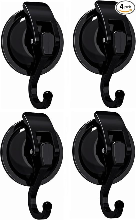 Wreath Cup Hook, Easy to Install and Remove, No Hole Punched,Black- Plated Plished Super Suction Hanger for Kitchen，Bathroom and Restroom,4Pack