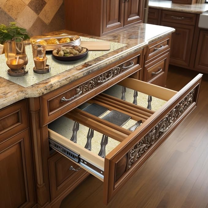 Durable Non-Adhesive Shelf Liners - 12x60 Inch, Beige, Waterproof, Anti-Slip for Cabinets