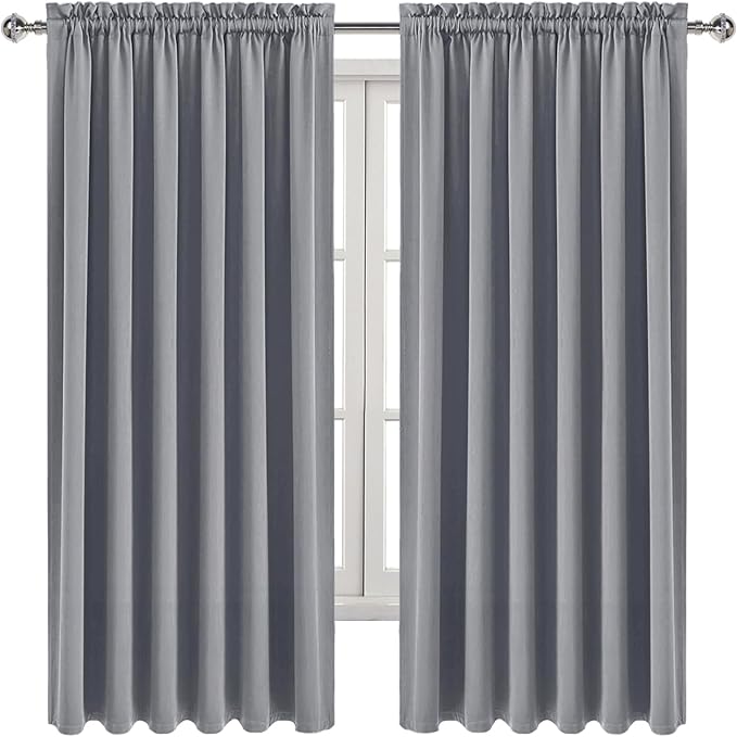 DWCN Blackout Curtains for Living Room Thermal Insulated, Energy Saving & Noise Reducing Bedroom Curtains, Grey, W 70x L 63 Inch, Set of 2 Rod Pocket Curtain Panels