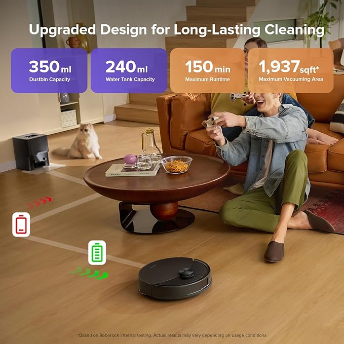 roborock Q10 S5+ Robot Vacuum and Mop, 10,000Pa Suction, Upgraded from Q8 max+, 70 Days Self-Emptying, Obstacle Avoidance, Sonic Mopping, Dual Anti-Tangle Design, Auto Mop Lifting, Ideal for Pet Hair