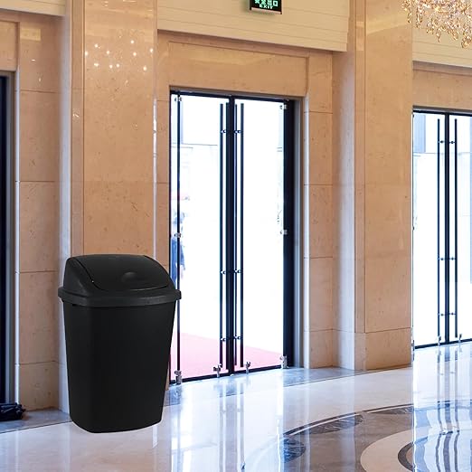 18 Gallon Plastic Garbage Bin with Swing Lid, Set of 4 Large Trash Can, Black