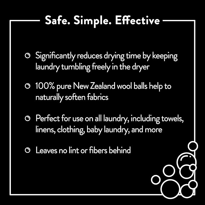 Molly's Suds Wool Dryer Balls | XL, Premium Organic Fabric Softener, Hypoallergenic, Hand-Felted, Reusable, Reduce Drying Time | Black, Set of 6