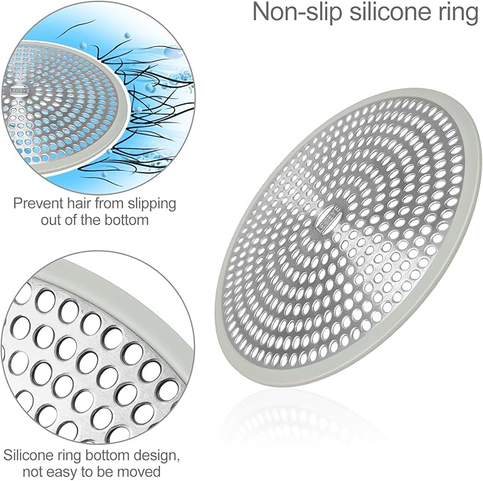LEKEYE Shower Drain Hair Catcher | Strainer | Shower Stall Drain Cover | Bathroom Drain Protector Stainless Steel and Silicone(Light Gray)