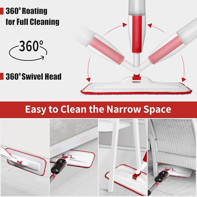 Mops for Floor Cleaning Wet Spray Mop with 14 oz Refillable Bottle and 2 Washable Microfiber Pads Home or Commercial Use Dry Wet Flat Mop for Hardwood Laminate Wood Ceramic