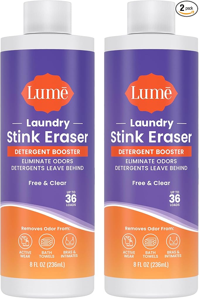 Lume Laundry Stink Eraser - Detergent Booster & Sink Soak - Eliminates Body Odor In Clothes - Odor Blasting Enzyme Blend - Makes Your Detergent Work Better - Free And Clear - 8 fluid ounces (2 Pack)