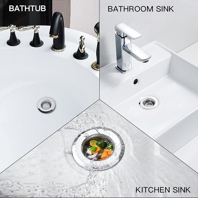4 Pack Heavy Duty Stainless Steel Kitchen Sink Drain Strainer, Bathroom Hair Catcher Shower Drain Cover, Sink Tub Drain Stopper, Wash Basin Floor Drain, 2.1 to 4.5 Inch Diameter Rim