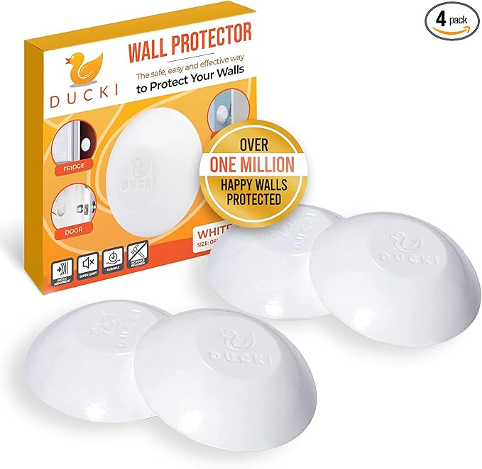 Ducki Wall Protectors -4 Pack White- Self Adhesive, Reusable Solution for Stopping Wall Damage & Noise from Doors, Refrigerators & More in Your Home or Office - Durable, Shock Absorbent & Discreet