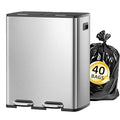 KUK 60 Liter / 16 Gallon Dual Trash Can with Lid, Stainless Steel Kitchen Step Garbage Can, 2 x 8 Gal Double Compartment Classified Rubbish Bin with 2 Plastic Inner Buckets Silver