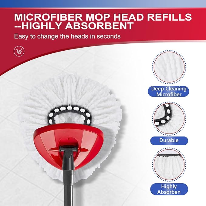Upgraded Scrub Brush Compatible with O-Cedar EasyWring 1 System 7 Pack Triangle Mop Reusable Mop Pads Mop Head Mop Replacement Set with Base for Deep Clean White
