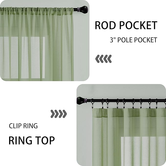 Tollpiz Sheer Door Curtains Closet Linen Textured Curtain Sheers Doorway Light Filtering Voile French Door Rod Pocket Curtains Patio Door, 54 x 63 inches Long, Sage Green, Set of 1 Panel