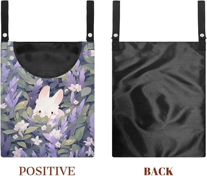 Clothespin Bag for Clothes Pin Holder for Outside and Clothes Line Pins, Clothes Pin Hanging Bag Fits Outdoor Laundry Clothesline - Rabbit and Floral