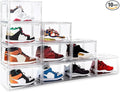 KDOR Shoe Box for sneakers，Closet,hat Clear Plastic Stackable 10 Pack Sneaker Storage Boxes with Magnetic Door, Acrylic Display Case, Strong and Sturdy Fit Shoe Size Up to US 15