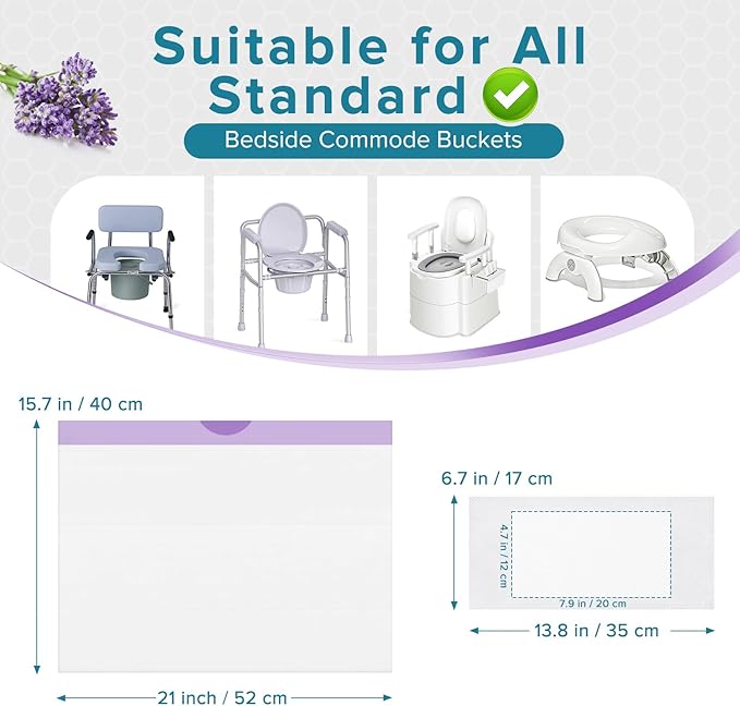 Maliton Bedside Commode Liners with Absorbent Pads, 60 Pack Disposable Bags and 60 Super Absorbent Pads, Vanilla-Scented Portable Sanitary Bag for Adult Toilets and Camping Toilets (60Bags+60Pads)