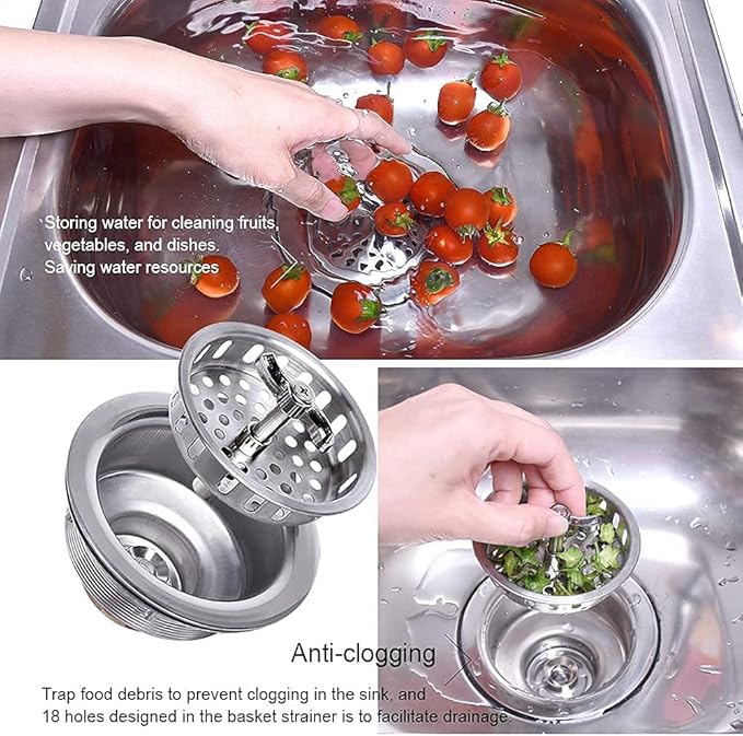 304 Stainless Steel Kitchen Sink Twist Lock Basket Drain Assembly W/Brass Nuts-VARNAHOME