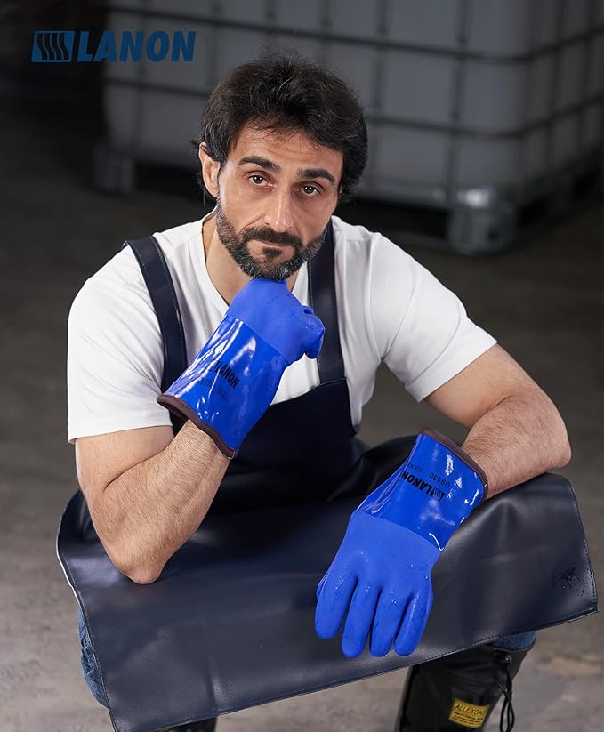 LANON PVC Coated Cold Proof Heavy Duty Gloves, Waterproof Warm Work Gloves for Freezer Work, Chemical & Oil Resistant, Non-Slip, XL (Pack of 2)