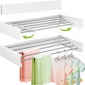 Wall Mounted Clothes Drying Rack 32 inches,Foldbale Laundry Drying Rack Wall Mount,Drying Rack Clothing Space Saver,Retractable,Collapsible,Folding Laundry Rack,White