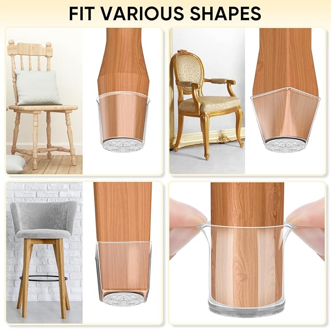 BALEINE 32 Pack Silicone Chair Leg Floor Protectors, Stool Leg Protectors Cap, Non-Slip Chair Leg Caps for Hardwood Floors (Clear, X-Large, 32 Pack)