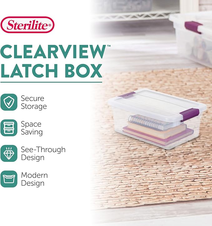 Sterilite 48-Pack ClearView Latch Box, Stackable Storage Organizer Bins for Home, 6 Quart