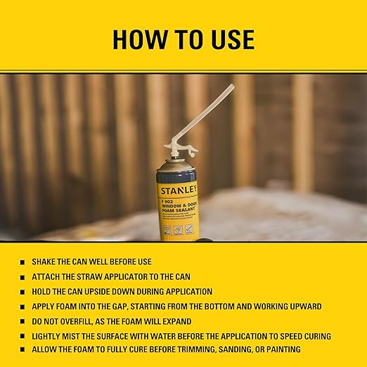 Stanley F993 Expanding Foam Sealant Spray – (1x12oz) Gaps & Cracks Filler, PestBlocker for Indoor/Outdoor Use – Paintable, Waterproof, Polyurethane Insulation Foam with Straw Applicator | 1 Pack