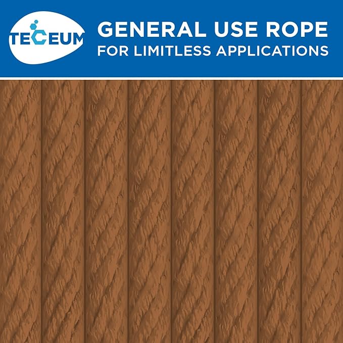 TECEUM Cotton Rope 3/16” (5 mm) – 50 FT – Strong All-Purpose Braided Rope – Natural Cotton – for Crafting, Сamping, Clothes Line, DIY, Indoor & Outdoor Use – Ochre
