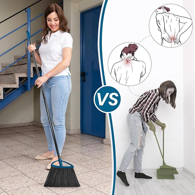 MAVRIZ 3 Pack Heavy Duty Broom Outdoor with 60" Long Handle Stiff Bristle Kitchen Broom for Sweeping Indoor Angle Broom for Floors, Shop Restaurant Garage Patio
