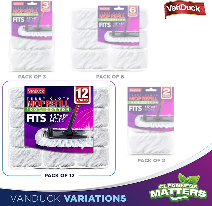 VanDuck 100% Cotton Terry Mop Pad 15x8 inch (12-Pack)