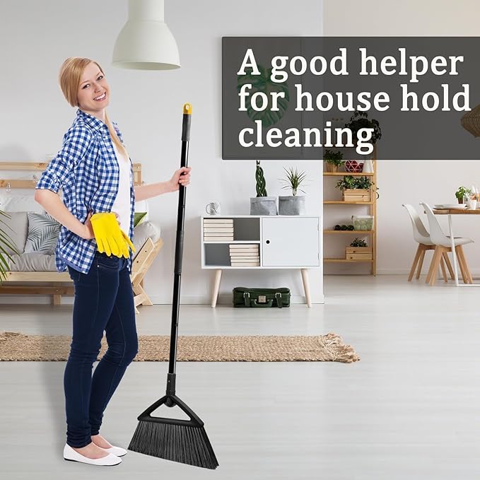 3PCS Heavy Duty Angle Broom, Long Pole Brooms for Indoor, Outdoor Sweeping, Kitchen to Courtyard, Black