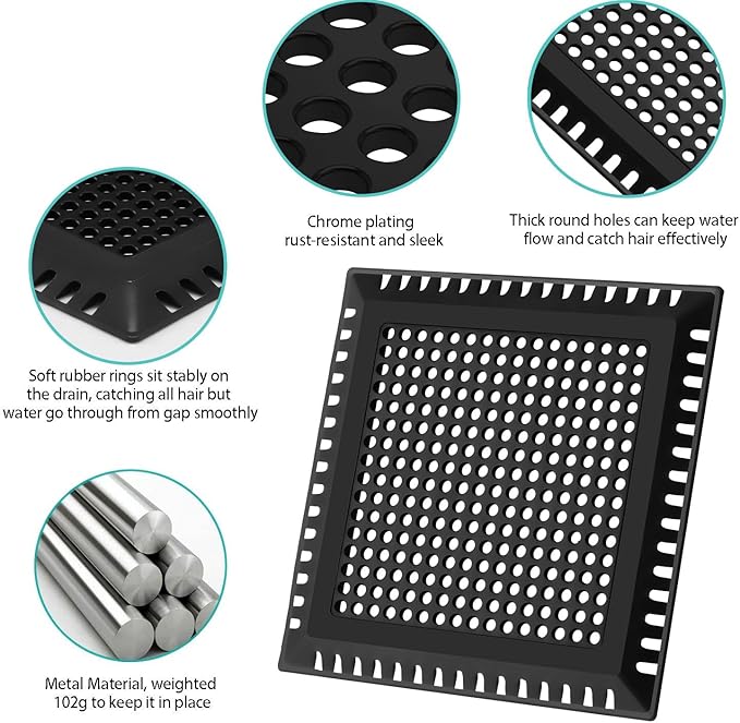 Hair Catcher/Drain Strainer/Shower Drain Cover for Bathroom Floor Drain, Stainless Steel and Silicone (4inch, Matte Black)