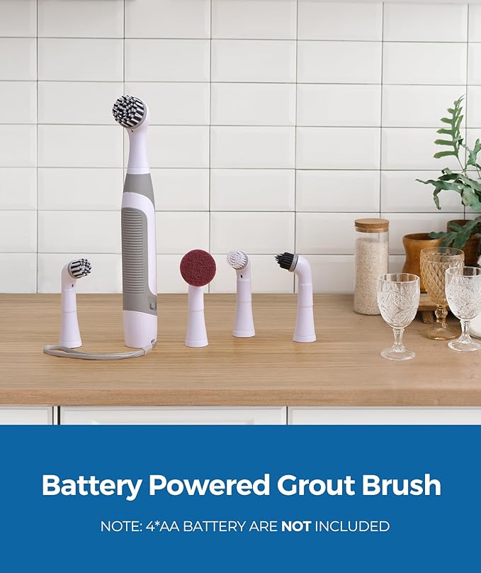 kHelfer Electric Cleaning Brush with Battery Power, KH6A Small Electric Grout Brush&5 Replacement Brush, Lightweight Waterproof Stainless Steel Wire Brush for Grout, Tile, Corner, Kitchen, Bathroom