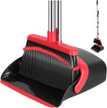 NACENA Broom and Dustpan Set, 52-in Long Adjustable Handle Broom Dustpan Combo with Dustpan Teeth to Automatically Clean Hair Suitable for Home Kitchen Office Hall Floor（Black&Red）