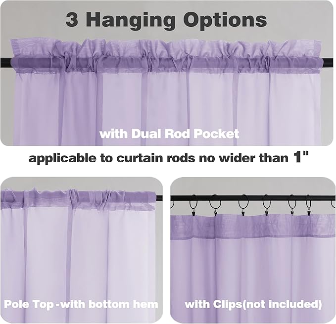 Chyhomenyc Lilac Sheer Curtains 78 Inches Long 2 Panels Set for Living Room, Light Filtering Voile Lightweight Bedroom Curtains, Rod Pocket Solid Window Treatment Drapes, Each 42W x 78L