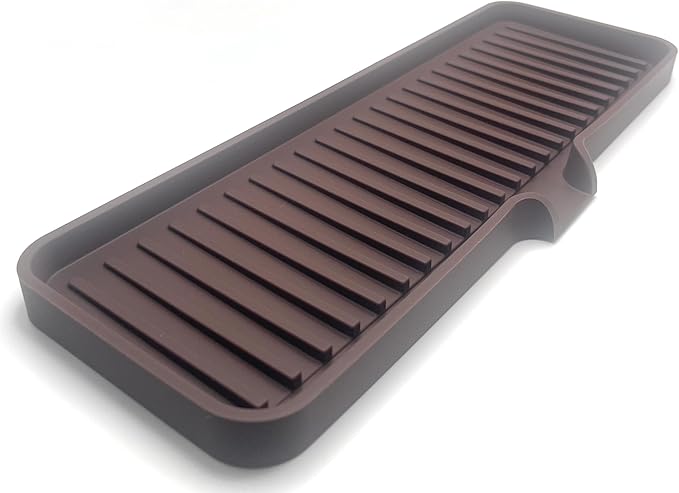 Happitasa Silicone Soap Dish Tray and Sponge Holder with Drain Chute | Bathroom and Kitchen Sink Organizer Caddy (Dark Chocolate, 12"x4", 7.4 Ounces)
