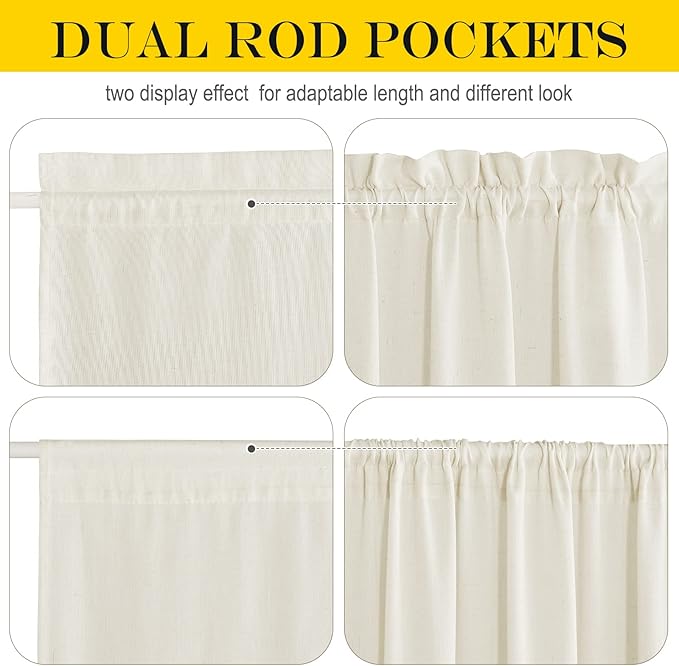 NICETOWN Natural Linen Blended Door Curtain - Farmhouse French Curtain Light Filgtering Tricia Short Window Covering for Patio Sidelight Door Blind Tie Up Shade, W26 x L50 in, 1 Pc, Off White