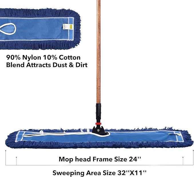 MATTHEW CLEANING 24'' Industrial Strength Cotton Dust Mop Refill Washable Replacement Heads For Residential & Commercial Use Fit Standard Dust Mop Frames, Hardwood, Laminate, Concrete Floors 1 Pack