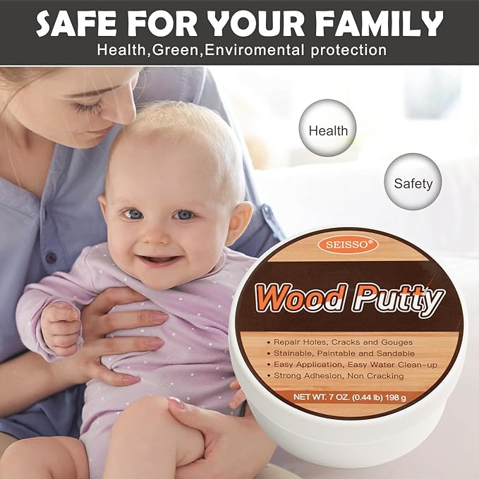 SEISSO Wood Putty, Black Wood Filler Paintable, Wood Putty Outdoor Waterproof, Wood Repair Putty Stainable, Wood Furniture Repair kit - Restore Wooden Table, Cabinet, Floors, Door