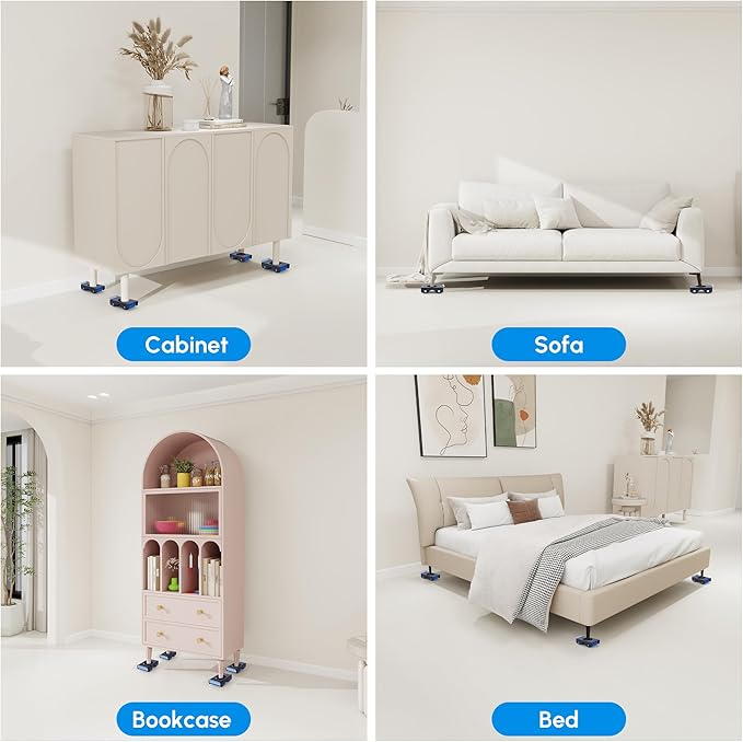 Furniture Sliders, Furniture Movers with Wheels 700LBS- 4 Metal Slider with Anti-Slip Pad（4 Brakes Each for Easy Moving, Heavy Duty Appliance Roller Dolly for Couches, Sofas +More.