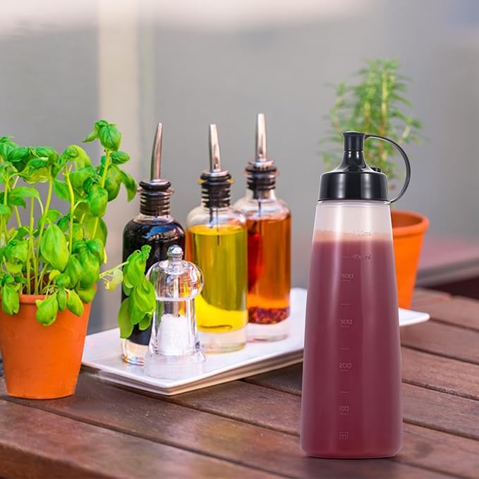 Condiment Squeeze Bottles Ketchup Dispenser 2PCS 16.9 oz Plastic Sauce Squirt Bottle with Cap Lids, Pancake Squirt Bottles for Sauces Liquids Mustard BBQ Dressing Pancake Art,Wide Mouth