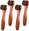 4 Pcs Horsehair Shine Shoes Brush Kit Polish Dauber Applicators Cleaning Leather Shoes Boots Care Brushes Suede Cleaner Brush with Microfiber Shoe Cloth(Brown Handle A)