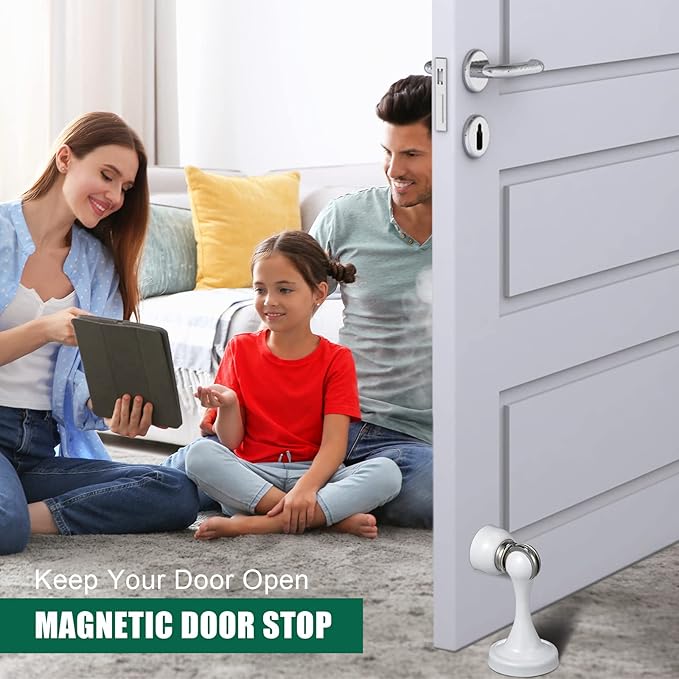 8 Pcs Magnetic Door Stoppers Stainless Steel Door Stops Magnetic Catch Holder with Screws for Wall Floor Mounted Wall Protector Hold (White)