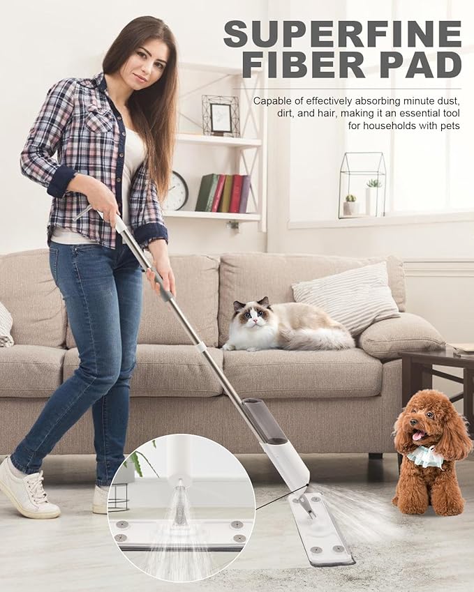 Spray Mop for Floor Cleaning Refillable Bottle with 2 Washable Reusable Microfiber Pads,Mop for Wooden,Bamboo, and Cement Floors Suitable for Both Household(with Rags)
